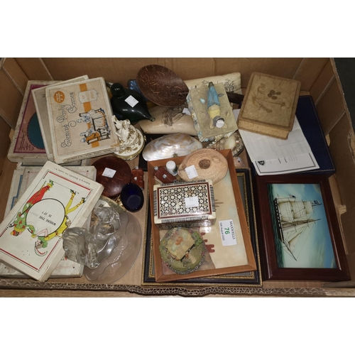 76 - A selection of collectors items:  boxed party games; 2 reproduction scrimshaw type tusks (1 a.f.); a... 