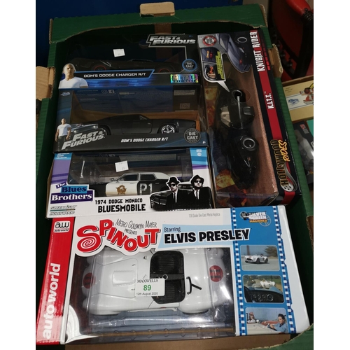 89 - A selection of film related diecast cars, scale models:  Spin Out; Elvis Presley; Fast'n'Furious; Bl... 