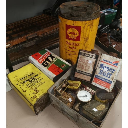 191 - A Shell 5 gallon oil drum and other oil cans etc