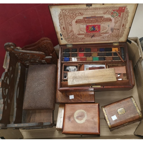 196 - A Victorian artist's mahogany box and other boxes etc