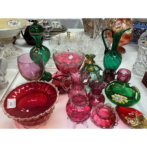231 - A collection of Victorian and later cranberry glassware; other glassware
