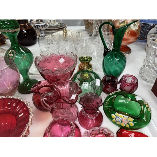 231 - A collection of Victorian and later cranberry glassware; other glassware