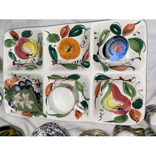 285 - A selection of decorative pottery and glassware including 1930's jardiniere, hors d'oeuvres tray, De... 