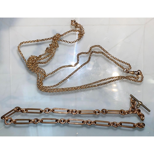 388 - A pinchbeck belcher guard chain; a gold plated guard chain of heavy large links, stamped '14GF'