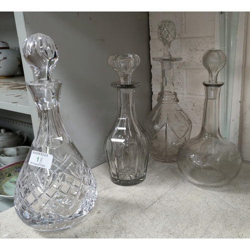 1B - A cut glass decanter and 3 others