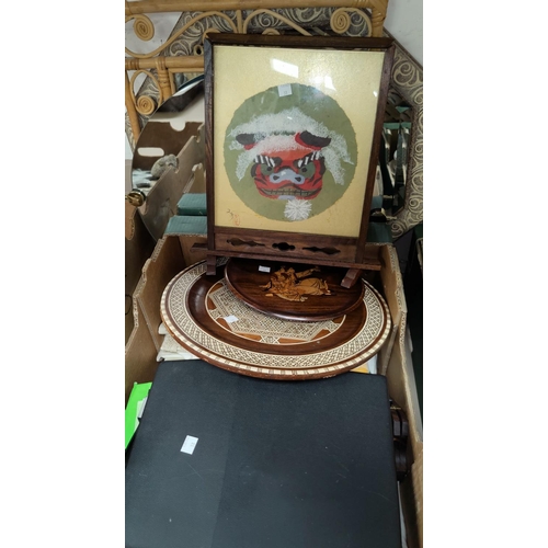 38 - Three wall mirror; a table screen with grotesque Japanese mask; a Silver Reed portable typewriter; t... 