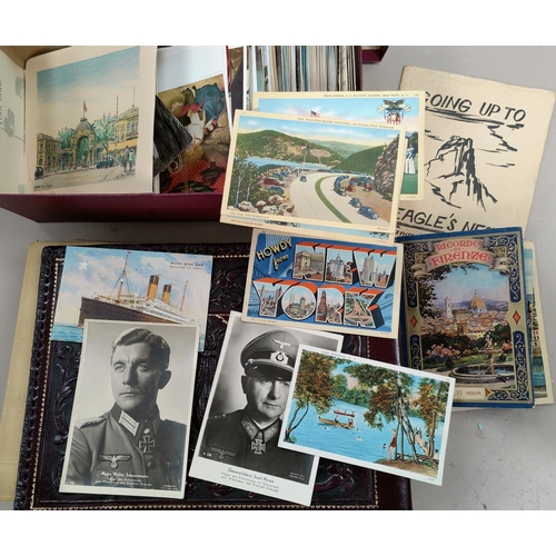 164 - A selection of postcards;  3 x 1933 scrap books and a crested notebook case