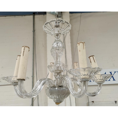 201 - A glass four branch chandelier (finial a.f)