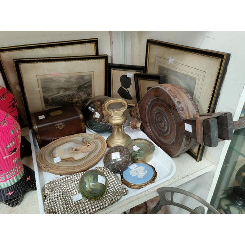 21 - A ship in a bottle; an evening bag; a jewellery box; other decorative and collectors items