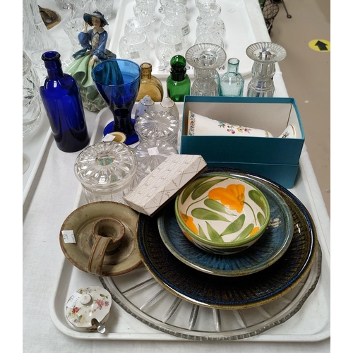 272 - An early 20th century glass dressing table set; a Royal Doulton figure (a.f); decorative china and g... 