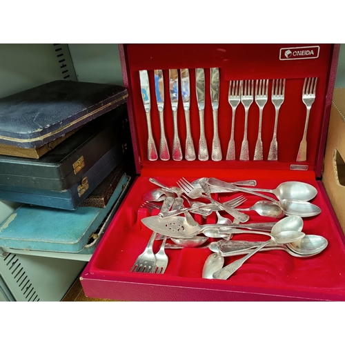390 - A Rogers silver plated canteen of cutlery, other silver plate