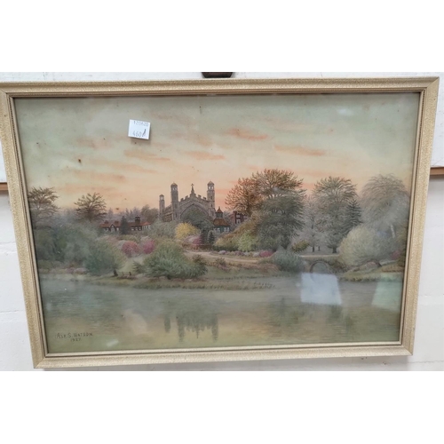 460a - Alfred S Watson:  Church by a river, watercolour, signed, 26 x 37 cm, framed and glazed;