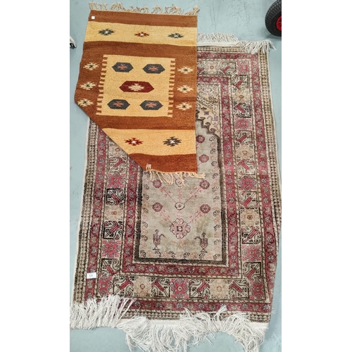 538 - A 20th century Turkish prayer rug, hand knotted, 130 x 98 cm; a small flat woven kilim