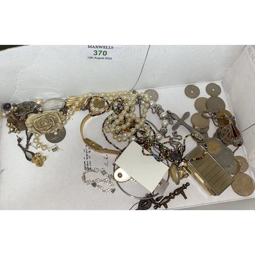 370 - A selection of costume jewellery; etc. including 4 15ct studs 3.5gm, 9ct necklace 2 gms