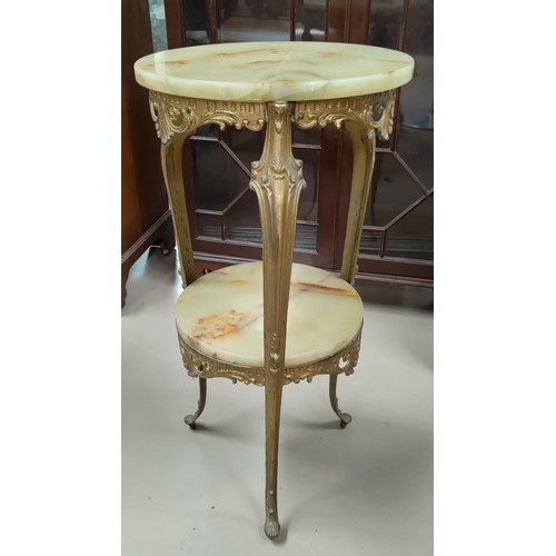 612c - An onyx and gilt 2 height tall occasional table; a gilt tea trolley