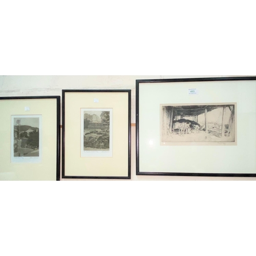 505 - George Soper, Loading the Cart, signed etching, 15 x 27cm, framed and glazed; Jane Osmond, 2 artist ... 