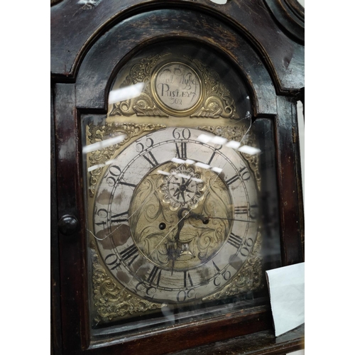 558 - An 18th century Scottish mahogany longcase clock, the hood with swan neck pediment, carved flower he... 