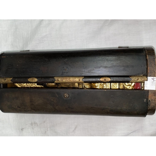 119a - A Japanese wooden cased portable shrine with double doors and figure on pillar inside, height 27cm