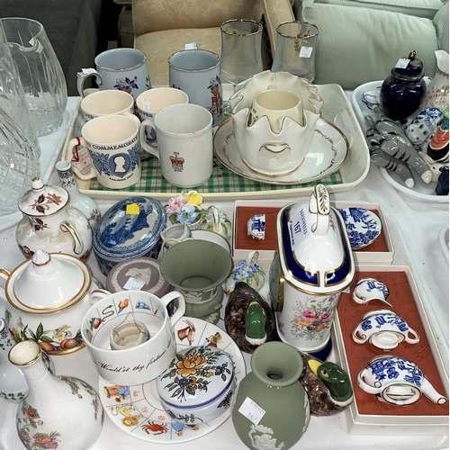 167 - A Minton china clock; 2 Spode 3 piece miniature tea sets; decorative miniature china; Royal commemor... 