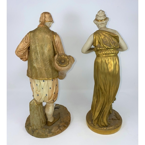 172 - A late 19th century Royal Worcester figure in gilt and ivory porcelain depicting young women in clas... 