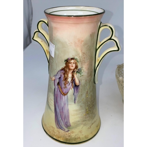 188 - A Royal Doulton 'Ophelia' 2-handled vase of cylindrical tapering form, height 18 cm; a Bisto plaque ... 