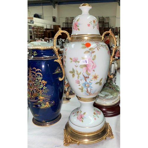 191 - A 1930's pair of Carltonware vases of ovoid form decorated with chinoiserie scenes, height 27 cm; a ... 
