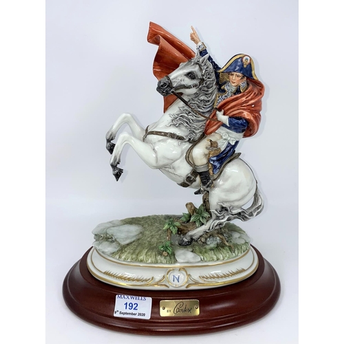 192 - A Capodimonte figure depicting Napoleon on horseback after Delacroix, by Cortese, height 33 cm