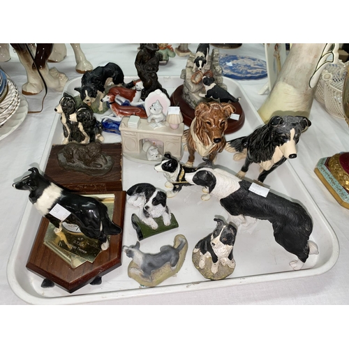 195 - A Beswick collie dog; other china and resin dogs; etc.