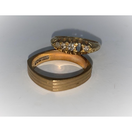 272A - A 9 carat split shank ring 2.9 gm (stone missing); a 9 carat hallmarked gold wedding ring, 2.8 gm