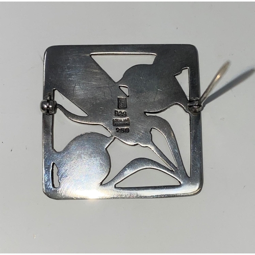 287 - A Georg Jensen Danish silver square brooch with 2 small birds and a stalk of barley between, stamped... 