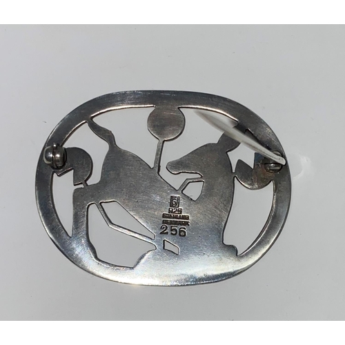 292 - A Georg Jensen Danish silver oval brooch depicting kneeling deer, stamped GJ in rectangle, 925S, ste... 