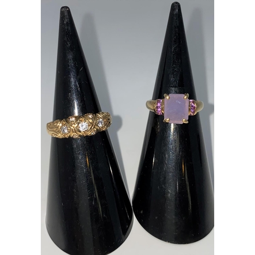 297 - A 9 carat hallmarked gold gypsy style ring set diamond simulants; a 9 carat hallmarked gold ring set... 