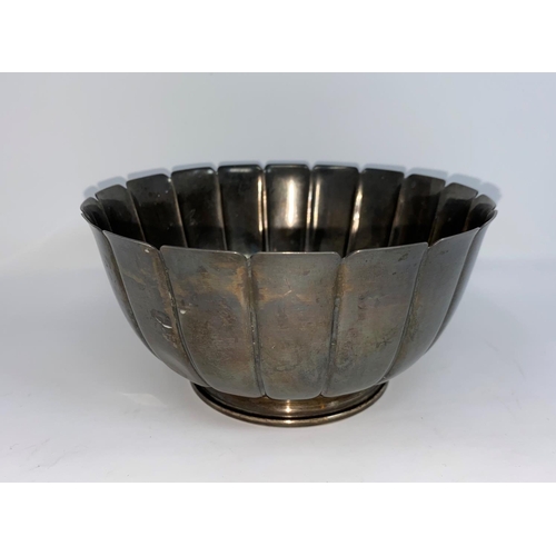 306 - A hallmarked silver ribbed circular bowl, inscribed to  base, Birmingham 1970, 11 oz, diameter 16 cm