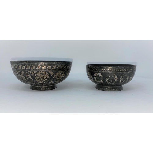 58 - Two Bidri bowls inset with white metal, one diameter 11cm, other 9.5cm