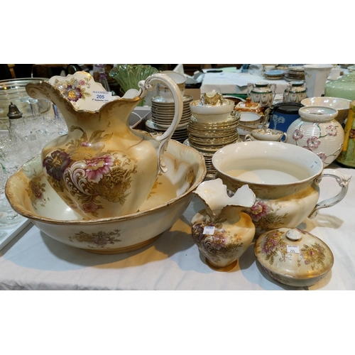 205 - A Victorian Royal Devon jug and bowl set; other similar china