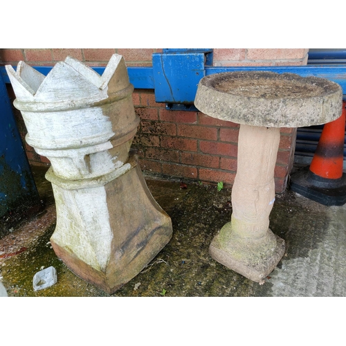 37 - A chimneypot with crown top; a stone effect bird table