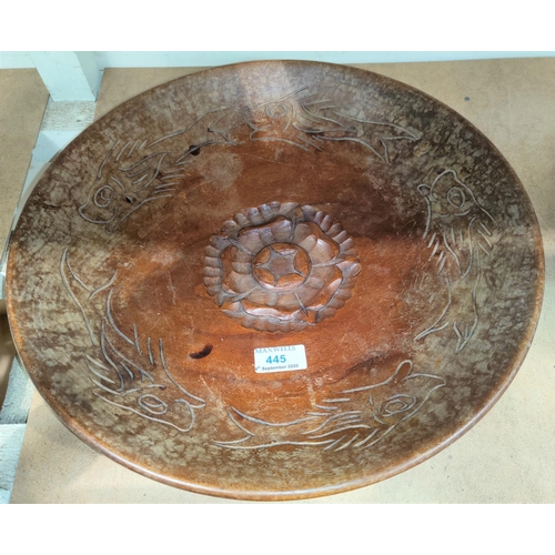 445 - A West Country Arts and Crafts carved and turned wood dish, 39cm, monogram H T '59 - for Harry Tonki... 
