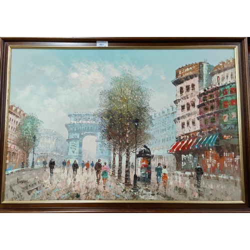461 - Burnett: A large Oil on canvas of a Parisian street scene featuring 'The Arc de Triomphe'
60 x 80 cm