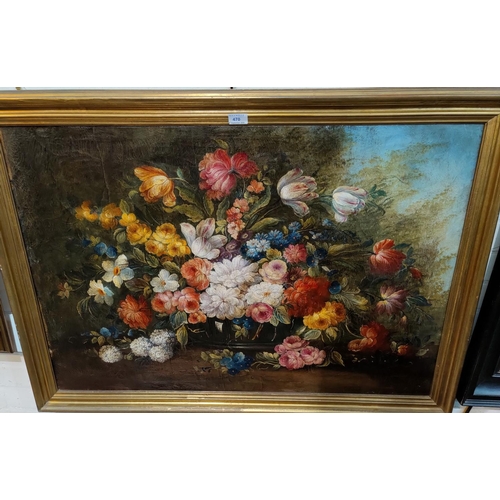470 - 18th/19th century School, still life of flowers, oil on canvas, unsigned 68 x 99cm framed