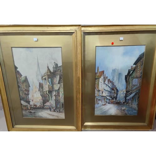 481 - C J Keats:  19th century continental city streets, pair of watercolours, signed, 49 x 30, framed and... 