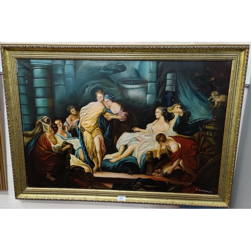 496 - A Hutchinson:  Traditional scene, oil on canvas, 60 x 99 cm, gilt framed