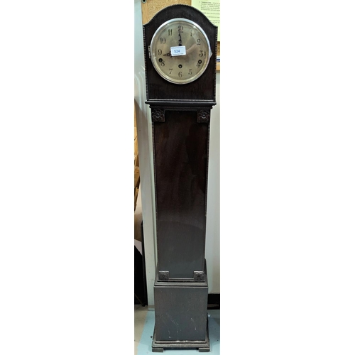 524 - A 1950's chiming oak grandmother clock height 128cm