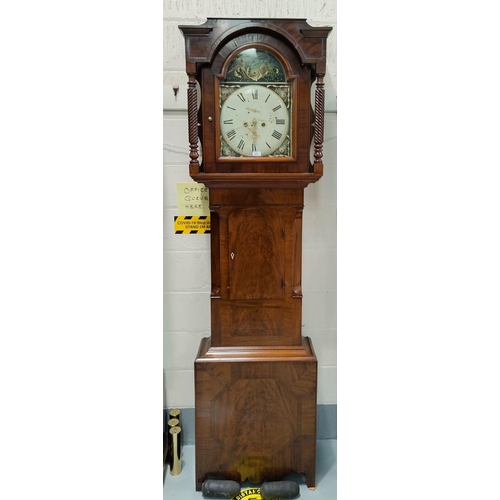 526 - A mid 19th Century long case clock, the hood with rope twist coloumns, trunk with short door, having... 