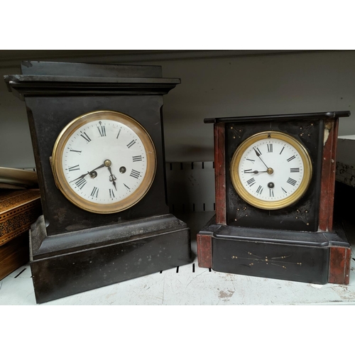 530 - A Black slate mantel clock with enamel dial french movement stamped Medaille Dargent Vincenti 1855 a... 