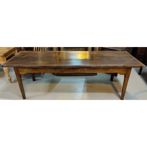 533 - A large 19th Century countrymade oak and elm refectory dining table with figured elm plank top and s... 