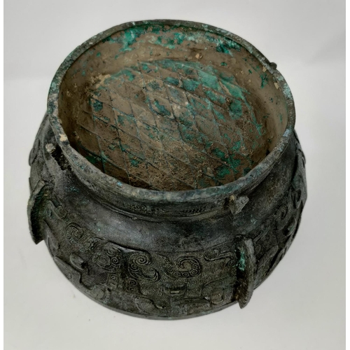 120 - A Chinese bronze lidded vase with extensive geometric decoration, height 30cm