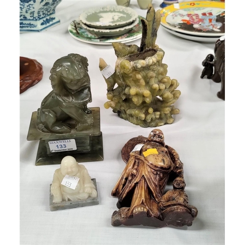 133 - A selection of Chinese carved soapstone including Dog of Fo etc