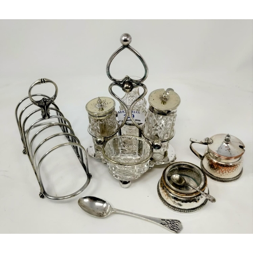 309 - A silver Buxton High Peak golf club trophy tea spoon; a silver plated 6 division toast rack and a si... 