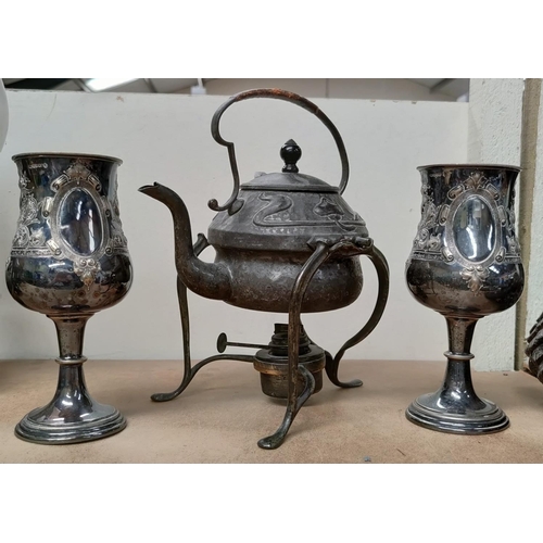 313 - A selection of EPNS and pewter, including an Art Nouveau spirit kettle