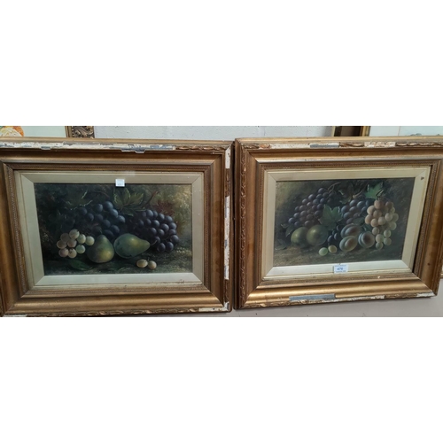 476 - K J Monkton:  still life of fruit, pair of oils on canvas, signed, 22 x 24 cm; a similar watercolour